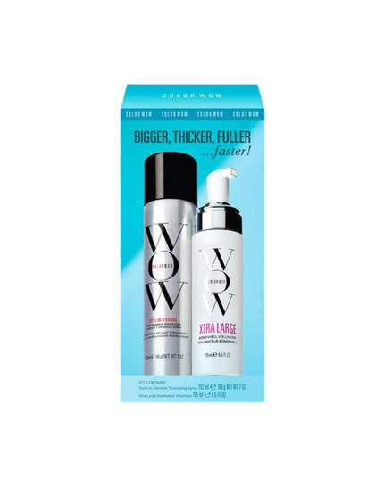 Bigger, Thicker, Fuller, Faster Duo Includes:

(1) - Style On Steroids Texturizing Spray, 7 oz.
(1) - Xtra Large Bombshell Volumizer, 6.7 fl. oz.