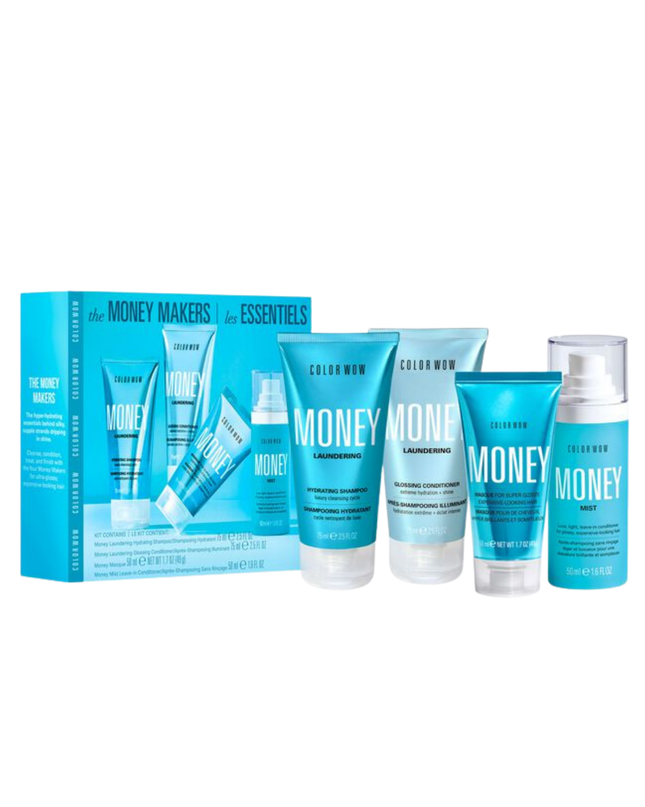The Money Makers Kit Includes:

(1) - Money Laundering Hydrating Shampoo, 2.5 fl. oz.
(1) - Money Laundering Glossy Conditioner, 2.5 fl. oz.
(1) - Money Masque, 1.7 oz.
(1) - Money Mist Leave-In Conditioner, 1.6 fl. oz.