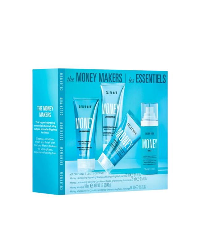 The Money Makers Kit Includes:

(1) - Money Laundering Hydrating Shampoo, 2.5 fl. oz.
(1) - Money Laundering Glossy Conditioner, 2.5 fl. oz.
(1) - Money Masque, 1.7 oz.
(1) - Money Mist Leave-In Conditioner, 1.6 fl. oz.