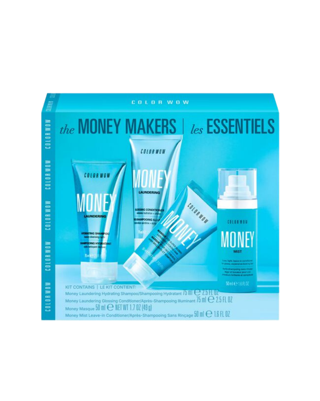 The Money Makers Kit Includes:

(1) - Money Laundering Hydrating Shampoo, 2.5 fl. oz.
(1) - Money Laundering Glossy Conditioner, 2.5 fl. oz.
(1) - Money Masque, 1.7 oz.
(1) - Money Mist Leave-In Conditioner, 1.6 fl. oz.