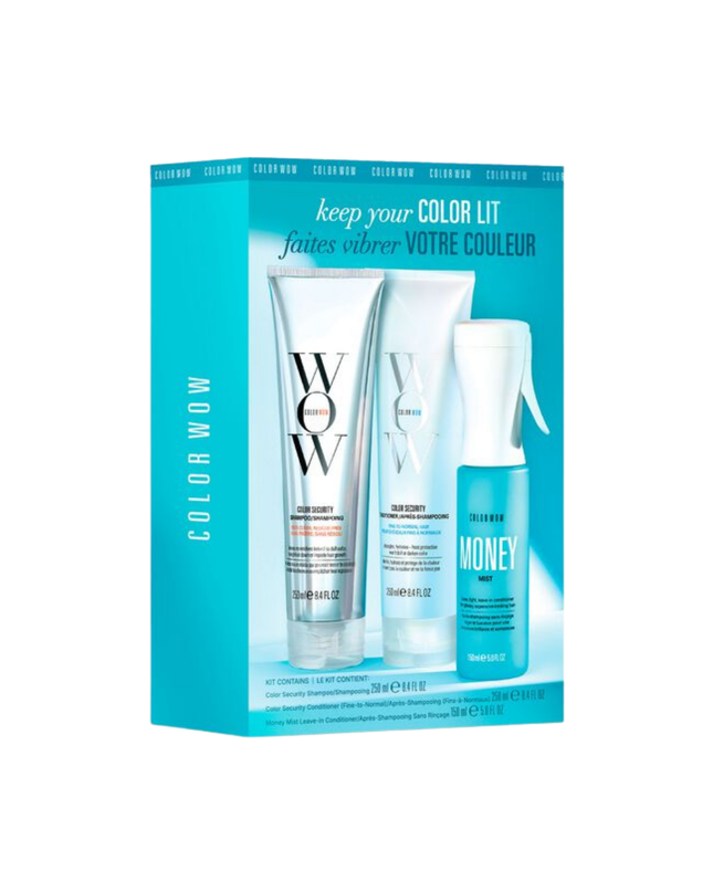Keep Your Color Lit Trio Includes:

(1) - Color Security Shampoo, 8.4 fl. oz.
(1) - Color Security Conditioner for Fine to Normal Hair, 8.4 fl. oz.
(1) - Money Mist, 5 fl. oz.