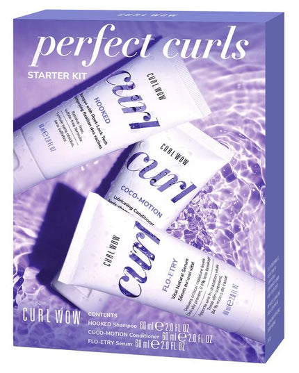 For super supple, hydrated, glossy curls choose Curl Wow.
Perfect Curls Starter Kit Includes:

(1) - Hooked Clean Shampoo, 2 fl. oz.
(1) - Coco-Motion Lubricating Conditioner, 2 fl. oz.
(1) - Flo-Entry Vital Natural Serum, 2 fl. oz.