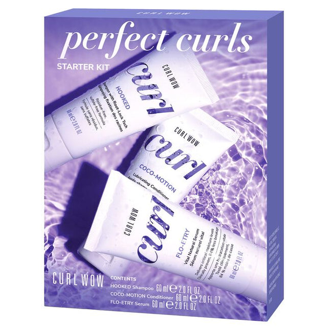 For super supple, hydrated, glossy curls choose Curl Wow.
Perfect Curls Starter Kit Includes:

(1) - Hooked Clean Shampoo, 2 fl. oz.
(1) - Coco-Motion Lubricating Conditioner, 2 fl. oz.
(1) - Flo-Entry Vital Natural Serum, 2 fl. oz.