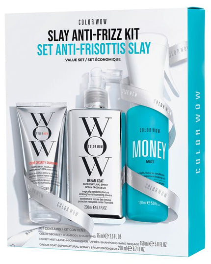 Slay Anti-Frizz Kit Includes:

(1) - Money Mist, 5 fl. oz.
(1) - Color Security Shampoo, 2.5 fl. oz.
(1) - Dream Coat Supernatural, 6.7 fl. oz.