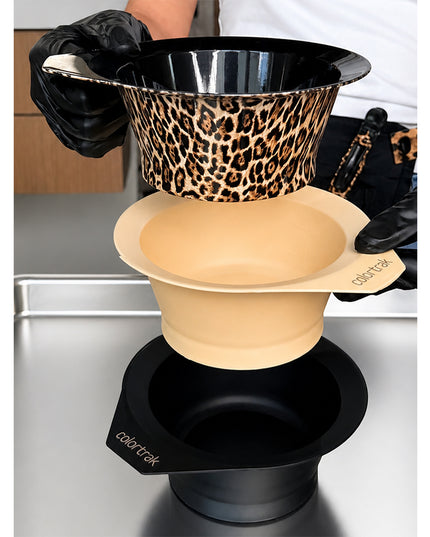 The Colortrak Leopard Stackable Color Bowl (3 Pack) is a professional-grade salon tool set designed to combine visual flair with heavy-duty function.