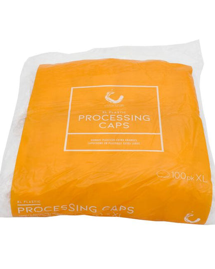 Colortrak Clear Disposable Processing Caps available in XL. The caps are convenient for perms, conditioners and color.
