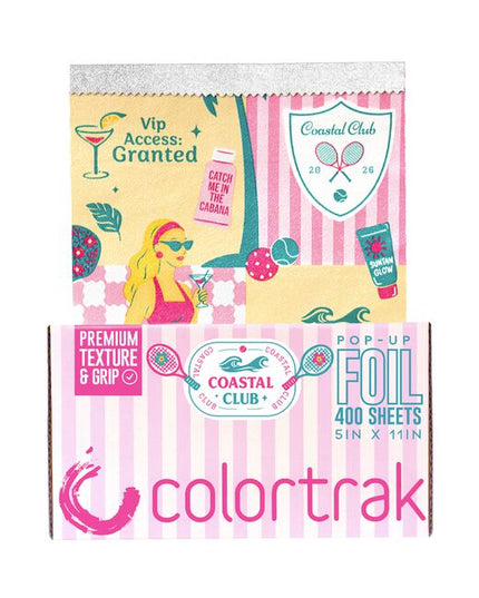 Say hello to Coastal Club, where every highlight is members only and your glow is always on the list. Think cabana vibes, tennis court chic, and sun drenched cocktails with the girls, this foil is all about effortless glam with pro level performance. From bold blondes to sun kissed highlights, every application feels like a poolside cocktail, effortless, elevated, and just the right amount of glam. Join the club. Flawless color looks good on you. Graceful. Glamorous. Game ready. This is Coastal Club.