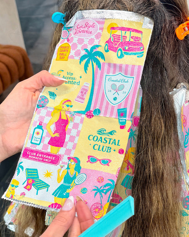 Say hello to Coastal Club, where every highlight is members only and your glow is always on the list. Think cabana vibes, tennis court chic, and sun drenched cocktails with the girls, this foil is all about effortless glam with pro level performance. From bold blondes to sun kissed highlights, every application feels like a poolside cocktail, effortless, elevated, and just the right amount of glam.