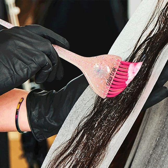 The 3 piece set features a colorful blend of ultra-soft feather colored bristles, paired with multi-color glitter handles.