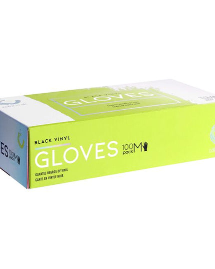 Colortrak Disposable Black Vinyl Gloves are single use gloves made of latex-free vinyl. Each box contains 100 black gloves that hide stains during the color process. Available in size Small, Medium and Large.