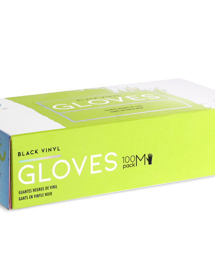 Colortrak Disposable Black Vinyl Gloves are single use gloves made of latex-free vinyl. Each box contains 100 black gloves that hide stains during the color process. Available in size Small, Medium and Large.