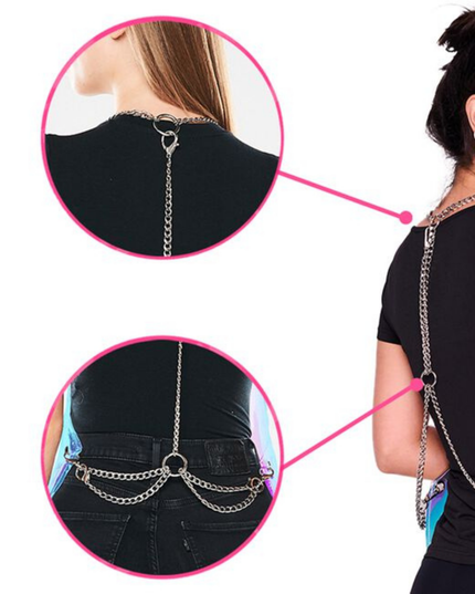 Experience the new and improved Nothing to Hide Vinyl Apron, designed to prevent stains in style. This fashionable and lightweight apron is chemical and waterproof, featuring adjustable chains for a one-size-fits-most fit. With three zippered pockets for easy hair removal and antimicrobial, BPA-free material, it's easy to clean and sanitize. Personalize your look with removable vinyl cling stickers and enjoy a perfect blend of functionality and fashion in your salon.