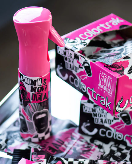 Born to stand out? Colortrak's Punk Spray Bottle produces a stream of sustained mist that lasts a few seconds with multiple pulls of the trigger, allowing large areas to be covered quickly and easily, holding sprays for 3 seconds, achieving a continuous spray effect.