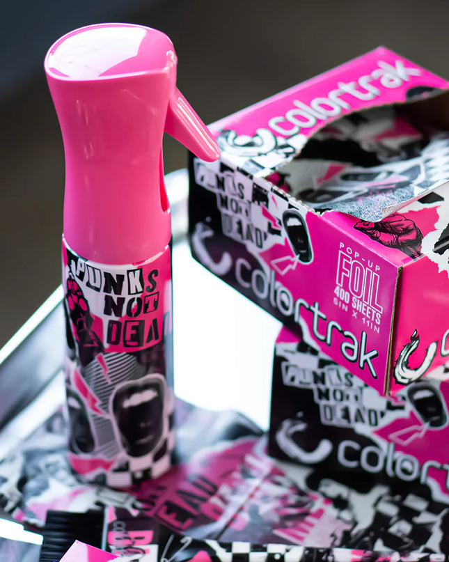 Born to stand out? Colortrak's Punk Spray Bottle produces a stream of sustained mist that lasts a few seconds with multiple pulls of the trigger, allowing large areas to be covered quickly and easily, holding sprays for 3 seconds, achieving a continuous spray effect.