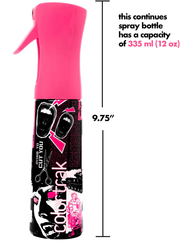 Born to stand out? Colortrak's Punk Spray Bottle produces a stream of sustained mist that lasts a few seconds with multiple pulls of the trigger, allowing large areas to be covered quickly and easily, holding sprays for 3 seconds, achieving a continuous spray effect.