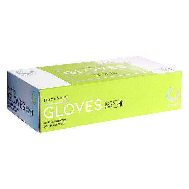 Colortrak Disposable Black Vinyl Gloves are single use gloves made of latex-free vinyl. Each box contains 100 black gloves that hide stains during the color process. Available in size Small, Medium and Large.