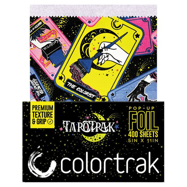 Step into the mystical realm of hair artistry with Tarotrak! Infused with the enchanting energy of Tarot, this foil guides your creative process like a trusted deck—revealing vibrant colors, bold styles, and transformative looks with every session. Let the symbols of intuition, creativity, and transformation inspire your work as you craft hair that feels as magical as it looks. The cards don’t lie—the future is fabulous hair!