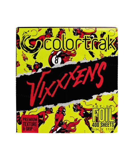 Vixxxens isn’t here to play nice, it’s here to play wicked. This neon hot foil brings serious hold with a flirty bite, making every highlight feel like a trick and a treat. Spiked with devil girl attitude and retro glam sass, Vixxxens delivers bold separation, flawless saturation, and a finish that’s downright sinful. Whether you’re conjuring icy blondes, fiery reds, or glossy blacks, your color will stay sharp, shiny, and a little dangerous. Hot, wild, and wickedly precise, this is Vixxxens.