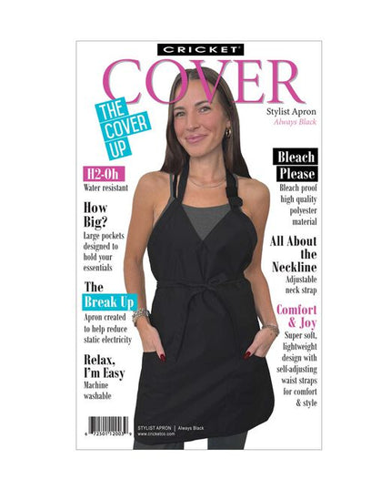 The color black is always a winner. Cricket’s ALWAYS BLACK APPAREL SERIES is made out of breathable, super soft material that has been treated to protect the hairstylist and their clients in comfort and style. High quality, that you can trust, with features that make all the difference! The apron style is CRICKET®’s classic design that is always in demand and looks good on.