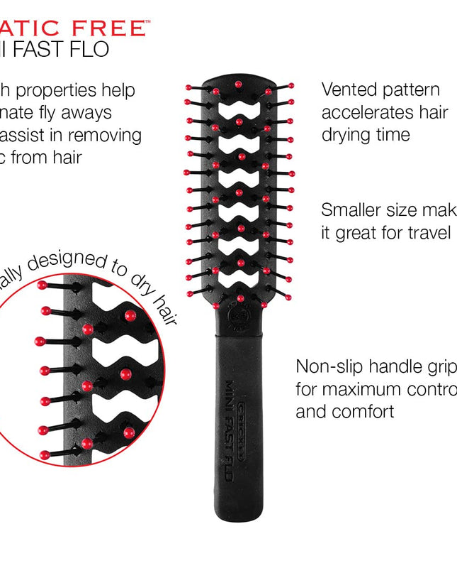 Quick Drying for On-the-Go: The Static Free Mini Fast Flo Vent Brush is expertly designed to dry hair quickly, making it an essential tool for travel and busy lifestyles. Its compact size fits well into any bag for easy, on-the-go styling.