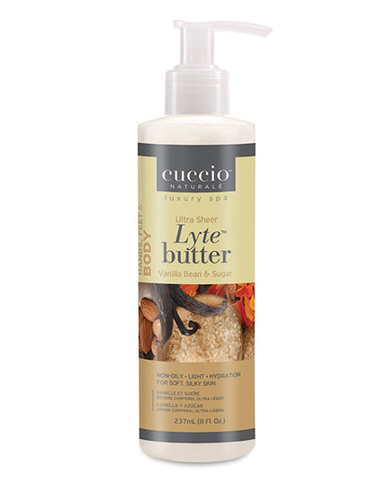 The Cuccio Naturale Lyte Ultra-Sheer Body Butter is designed to moisturize, nourish, and care for all areas of the body. The formula is lightweight and melts into skin, replenishing dry, damaged skin, rehydrating consistently for 24 full hours after application. Formulated with high quality ingredients, this aromatic butter cream will add a salon-quality level to your at-home relaxation experience.