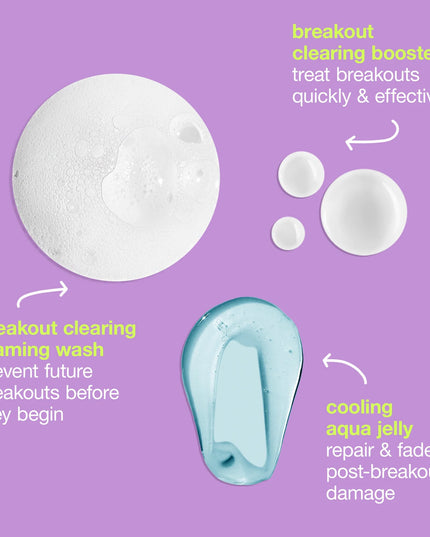 Behold, your 3-step regimen to clearer skin. Featuring our best-selling favorites, the Breakout Clearing Kit includes everything you need to cleanse, treat breakouts, and hydrate skin. Formulated with powerful (yet gentle!) ingredients like salicylic acid, tea tree oil, niacinamide, and hyaluronic acid. Your breakouts don’t stand a fighting chance. (Sounds dramatic, but like… it’s true.) With travel-friendly sizes, you can get that glow whether you’re at home or on-the-go.
