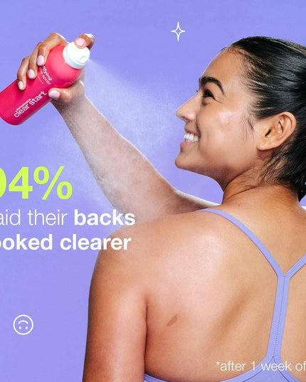 This blemish-fighting body spray acts fast on those hard-to-reach areas to help clear clogged pores and minimize future body breakouts. The refreshing mist even disperses upside down so you’ll never miss a spot. 