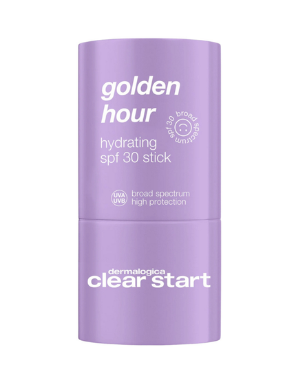 Every Hour is Golden Hour with Clear Start by Dermalogica’s 3-in-1 Hydrating SPF stick: Protect with SPF30, Clarify with Willow Bark Extract, and Glow with a golden shimmer. Squalane + Jojoba seed oil provide lasting hydration. Throw it in your bag for a glow on the go! Use all over your face + body.