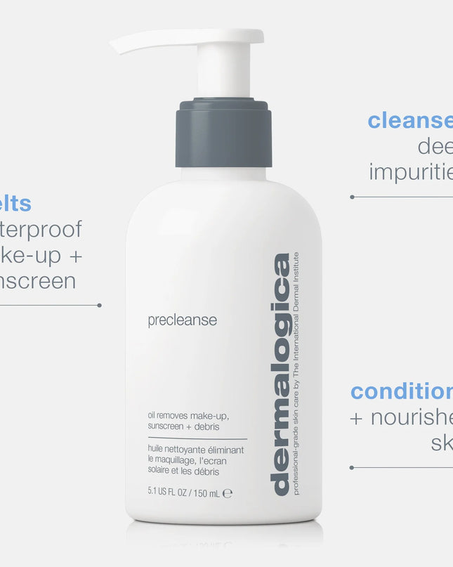PreCleanse is the ultimate make-up remover for all skin conditions.
This lightweight cleansing oil removes stubborn make-up, dirt and excess oil while calming, conditioning and nourishing skin.


Ideal for use prior to a Dermalogica Cleanser.