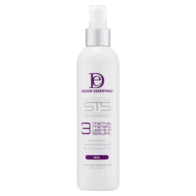 Design Essential's STS Express Thermal Therapy Leave-In Sealant is an intensely moisturizing leave-in conditioner designed to restore moisture balance to hair while providing long-lasting protection against heat styling and environmental damage.