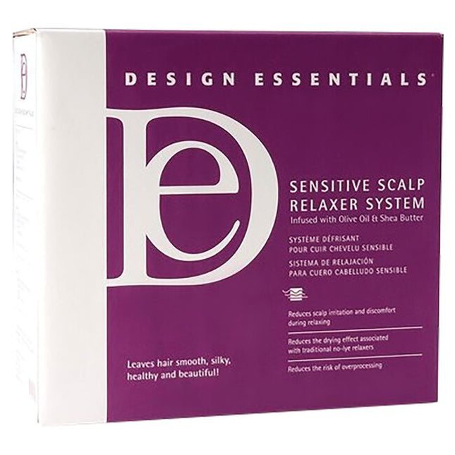 Design Essentials® Sensitive Scalp Relaxer System is a conditioning relaxer designed to straighten the hair of clients with special scalp needs without irritation or discomfort. Ideal for hair with low to normal porosity and medium to thick or coarse textures.