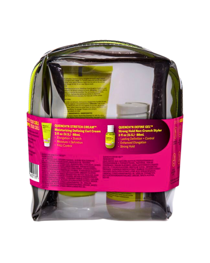 Quench’n Stretch Cream™ & Quench’n Define Gel™ for dry curls and coils to manage frizz and enhance elongation.