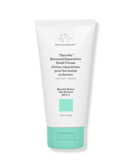 Drunk Elephant's Therabu Buttered Reparative Hand Cream is a nourishing hand cream that delivers 24-hour moisture, softening and repairing dry hands while diminishing visible signs of aging.
