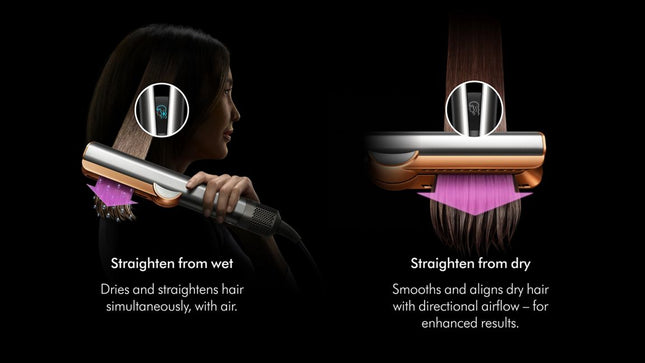 Straighten as you dry. 2x the shine.¹
Faster styling using only air. No heat damage.⁴
Faster styling³ – straightens as it dries.