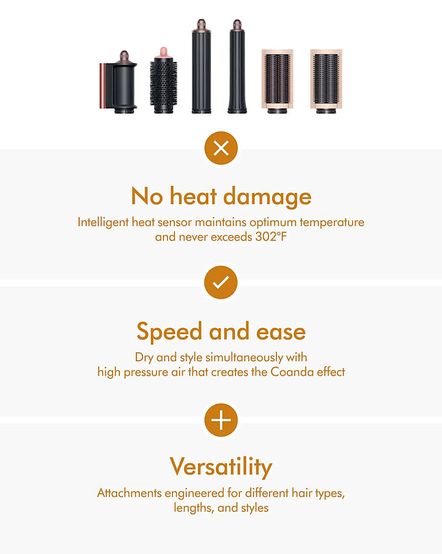 Engineered for multiple hair types and styles making it the perfect gift. Curl. Wave. Smooth. Dry. With no extreme heat. The Dyson Airwrap multi-styler complete resets the world of hair styling. By combining powerful digital motor with aerodynamics, the phenomenon known as the Coanda effect occurs to curl, wave and smooth – with no extreme heat. Using only air, the Coanda effect attracts hair to the barrel for you.