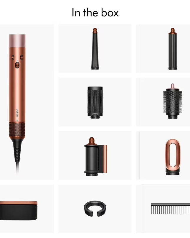 Dyson Special Edition Airwrap i.d. Multi-Styler Straight+Wavy in Amber Silk achieves perfect curls at the touch of a button. A faster, easier way to achieve consistent curls with no heat damage.
