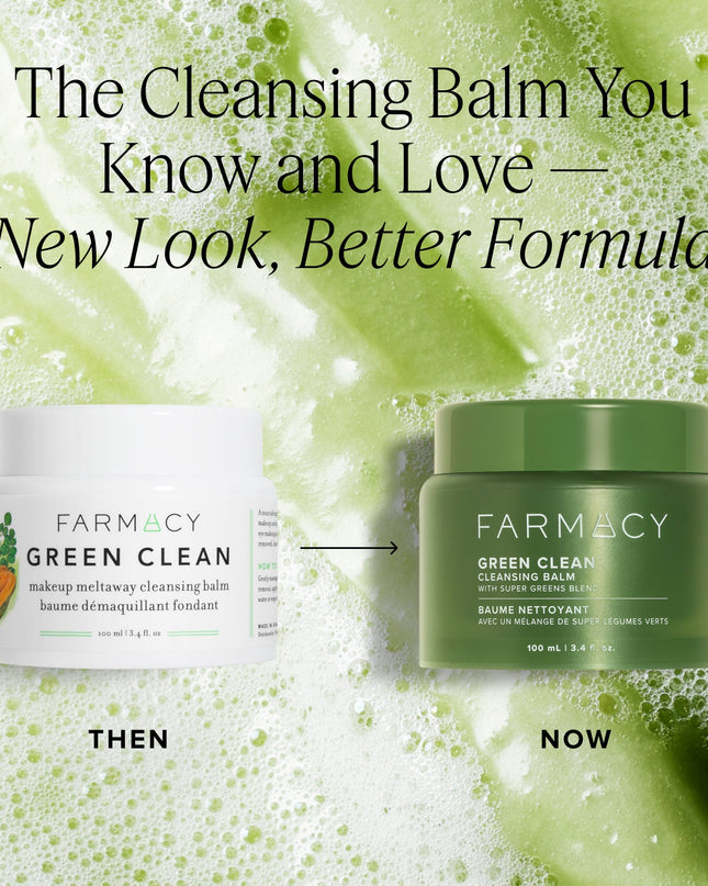 A new + improved version of our award-winning cleansing balm, clinically proven to gently remove over 99% longwear foundation, waterproof mascara + SPF — leaving skin soft, smooth + hydrated after each cleanse. It’s greener, cleaner + better than makeup wipes, with a new plant-based formula featuring a farm-grown super greens blend of upcycled moringa, holy basil + arugula. Housed in a sleek new jar + cap made from 100% post-consumer recycled plastic, with a subtle, dreamy scent of lime, bergamot + orange.