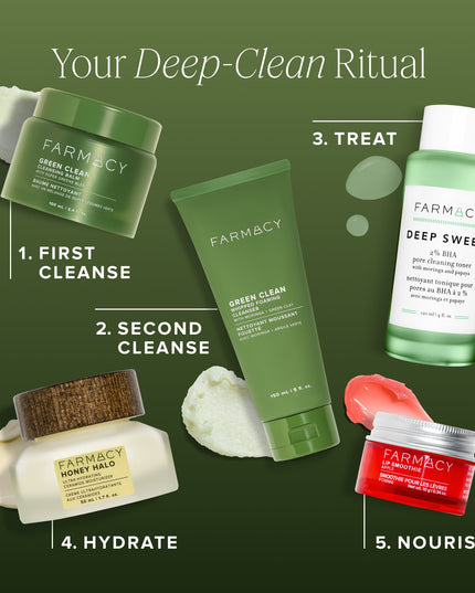 A new + improved version of our award-winning cleansing balm, clinically proven to gently remove over 99% longwear foundation, waterproof mascara + SPF — leaving skin soft, smooth + hydrated after each cleanse. It’s greener, cleaner + better than makeup wipes, with a new plant-based formula featuring a farm-grown super greens blend of upcycled moringa, holy basil + arugula. Housed in a sleek new jar + cap made from 100% post-consumer recycled plastic, with a subtle, dreamy scent of lime, bergamot + orange.