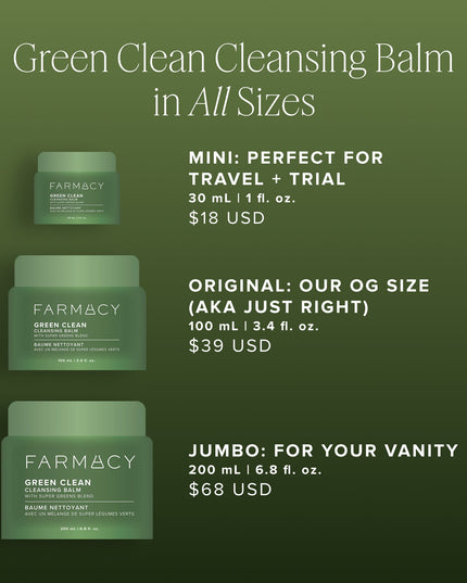 A new + improved version of our award-winning cleansing balm, clinically proven to gently remove over 99% longwear foundation, waterproof mascara + SPF — leaving skin soft, smooth + hydrated after each cleanse. It’s greener, cleaner + better than makeup wipes, with a new plant-based formula featuring a farm-grown super greens blend of upcycled moringa, holy basil + arugula. Housed in a sleek new jar + cap made from 100% post-consumer recycled plastic, with a subtle, dreamy scent of lime, bergamot + orange.