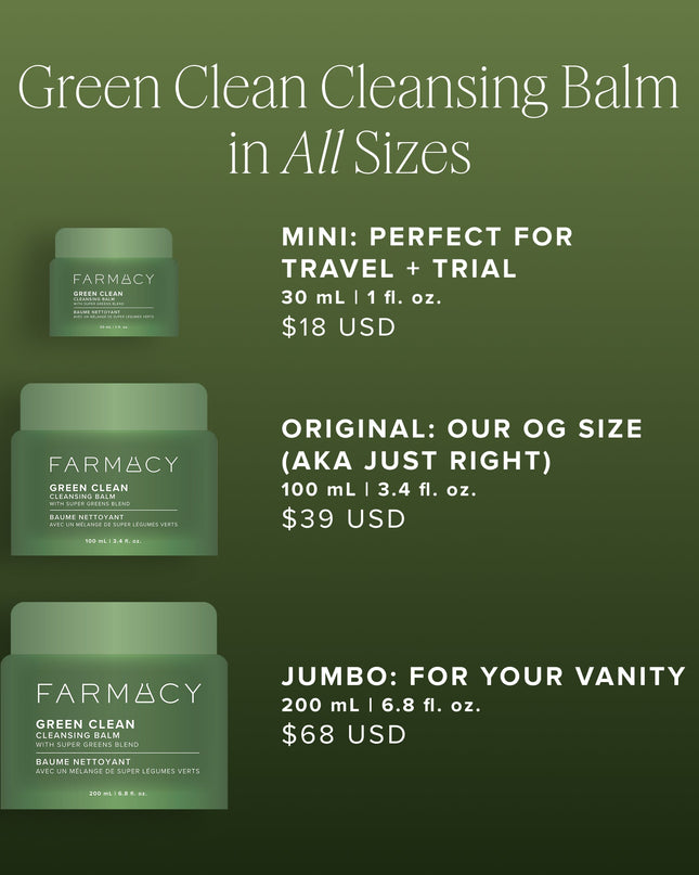 A new + improved version of our award-winning cleansing balm, clinically proven to gently remove over 99% longwear foundation, waterproof mascara + SPF — leaving skin soft, smooth + hydrated after each cleanse. It’s greener, cleaner + better than makeup wipes, with a new plant-based formula featuring a farm-grown super greens blend of upcycled moringa, holy basil + arugula. Housed in a sleek new jar + cap made from 100% post-consumer recycled plastic, with a subtle, dreamy scent of lime, bergamot + orange.