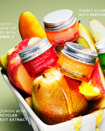 Our peptide-powered smoothie with tropical vacation vibes! This nourishing, clinically proven daily peptide lip balm is packed with upcycled mango seed butter, peptides + vitamin C for smooth, plumped lips coated with locked-in moisture and a high-gloss finish.