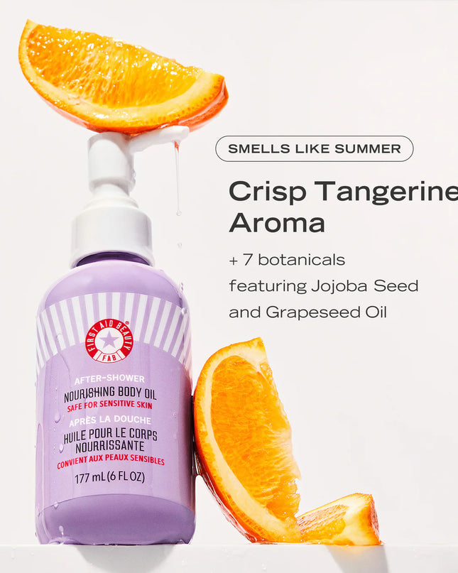 A fast-absorbing, lightweight but luxurious body oil that hydrates skin and locks in moisture post-shower, leaving it feeling silky smooth + soft.