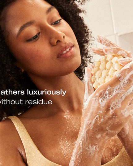 Better-than-basic body cleansing bar that creates a luxurious lather and gently cleanses without leaving a residue or leaving body feeling dry and stripped.