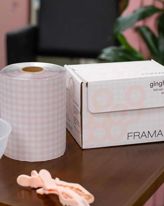 Add a touch of charm to your color services with the Framar Pink Gingham Embossed Foil Roll. Designed for professional stylists, this high-performance foil combines a no-slip embossed texture with a trendy gingham print—giving you both precision and personality behind the chair.
