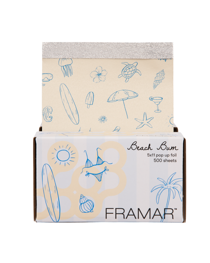 Sandals. Stripes. Sunshine. Framar's new “Beach Bum” collection is bringing breezy summer vibes to your salon! Inspired by beach umbrellas and boardwalks, these blue and cream hues with playful summer illustrations bring a refreshing touch of the shore to your station.
