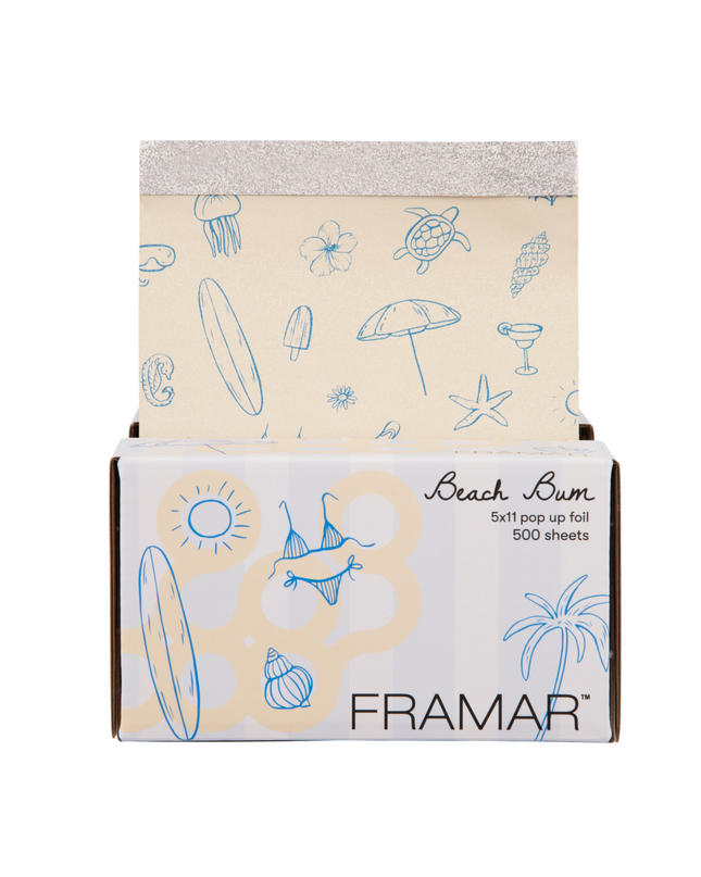 Sandals. Stripes. Sunshine. Framar's new “Beach Bum” collection is bringing breezy summer vibes to your salon! Inspired by beach umbrellas and boardwalks, these blue and cream hues with playful summer illustrations bring a refreshing touch of the shore to your station.