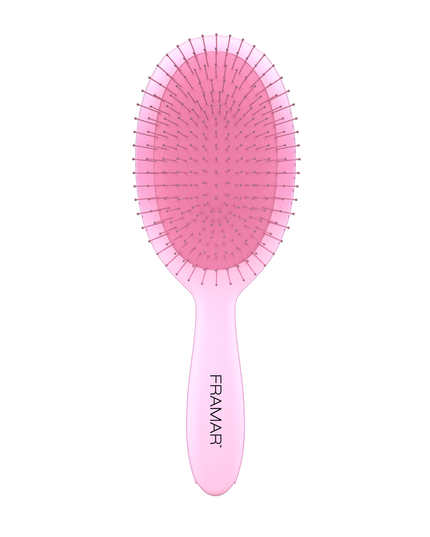 Framar Aurascope Detangle Brush flexible bristles - pain-free brushing - pink aura colors. Where hair and higher self meet. Good hair is coming with this stunning pink aura detangling hair brush.