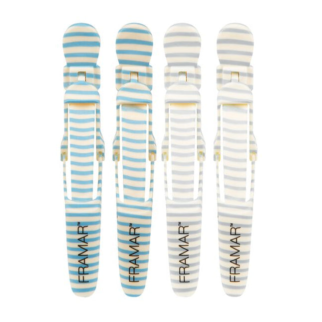 Sandals. Stripes. Sunshine. Framar's new “Beach Bum” collection is bringing breezy summer vibes to your salon! Inspired by beach umbrellas and boardwalks, these blue and cream hues with playful summer illustrations bring a refreshing touch of the shore to your station.