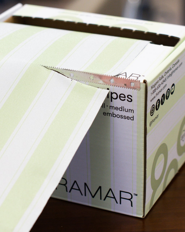 Fresh, fun, and functional—Framar Celery Stripes Embossed Foil Roll is the perfect blend of performance and personality for professional colorists. Designed to deliver maximum control and efficiency, this embossed foil keeps hair securely in place while you create flawless highlights, balayage, and custom color looks.