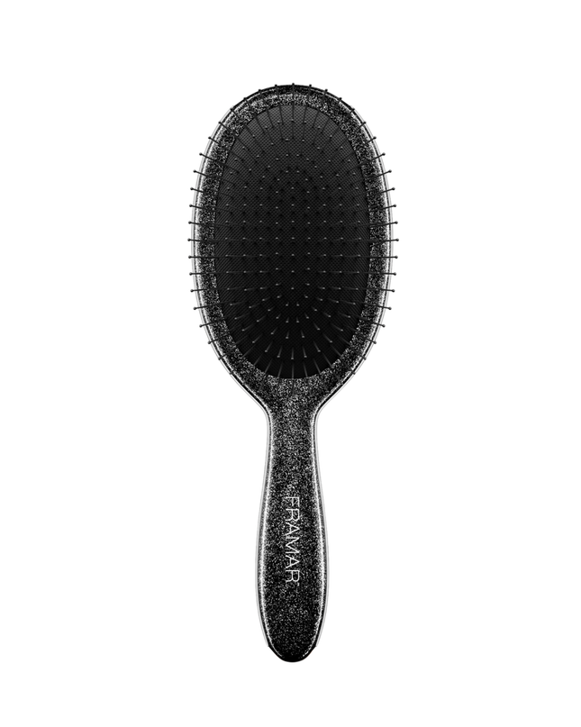 Add a little shimmer to your haircare game flexible bristles, pain free brushing, glitter detangle brush. Let this brush bring a touch of sparkle to your salon.